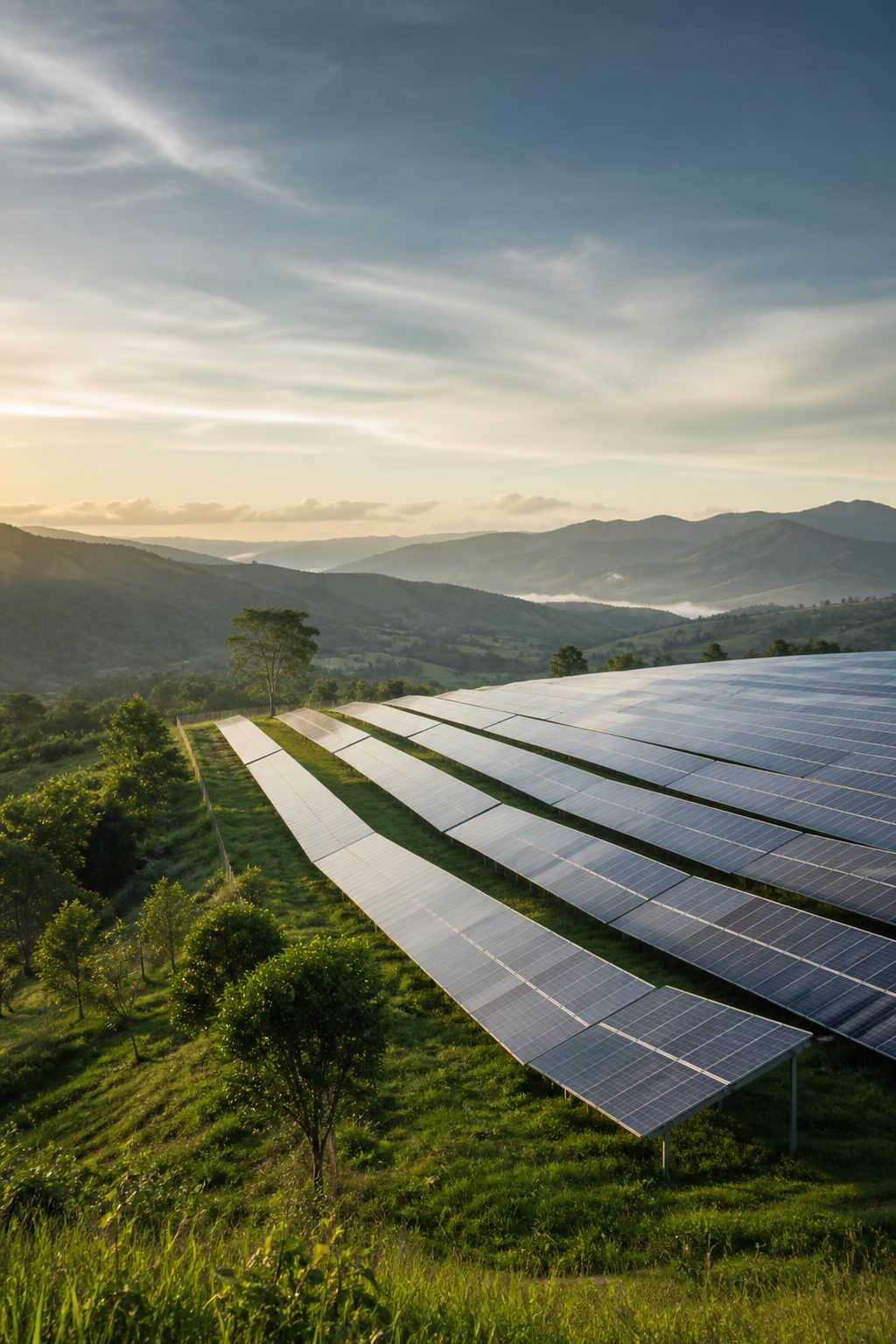 Parque solar fotovoltaico en paisaje montañoso colombiano